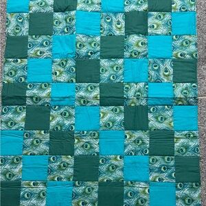 Peacock Patterned Quilt in Teal and Green